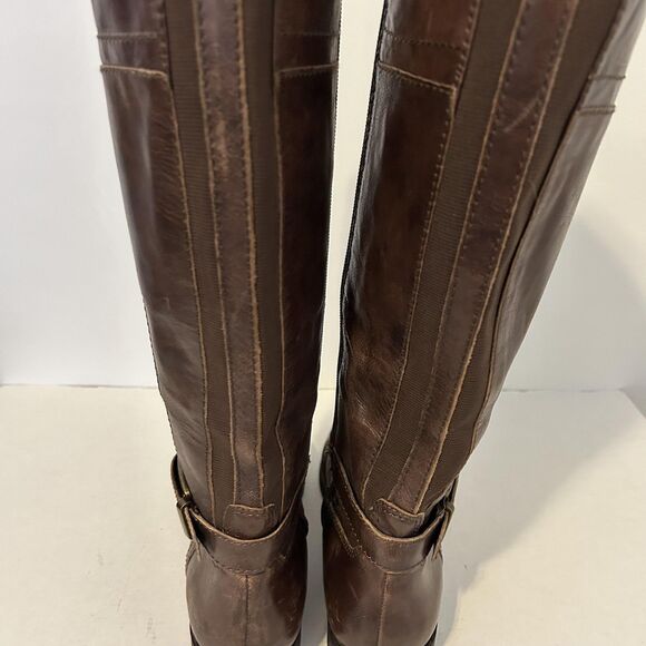 Marc Fisher Boots Womens Size 8 Brown Riding Knee High Side Zip Buckle Tall - Picture 9 of 14